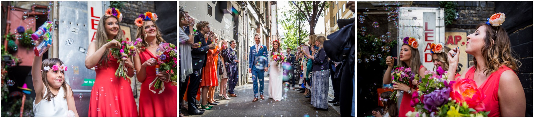 Islington Metal Works Wedding - Tunnel of Bubbles