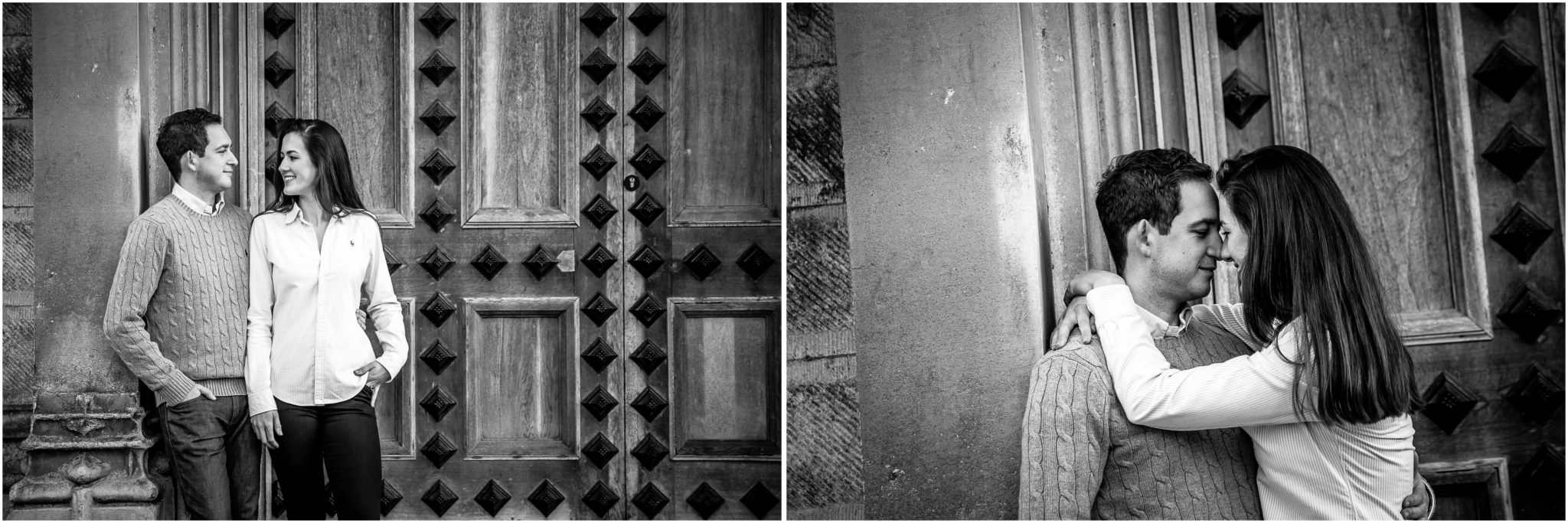 Black and white images of bride and groom on pre-wedding photoshoot