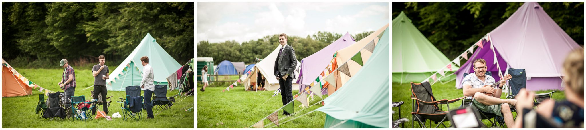Timsbury Manor Festival Wedding groom and tents on wedding morning