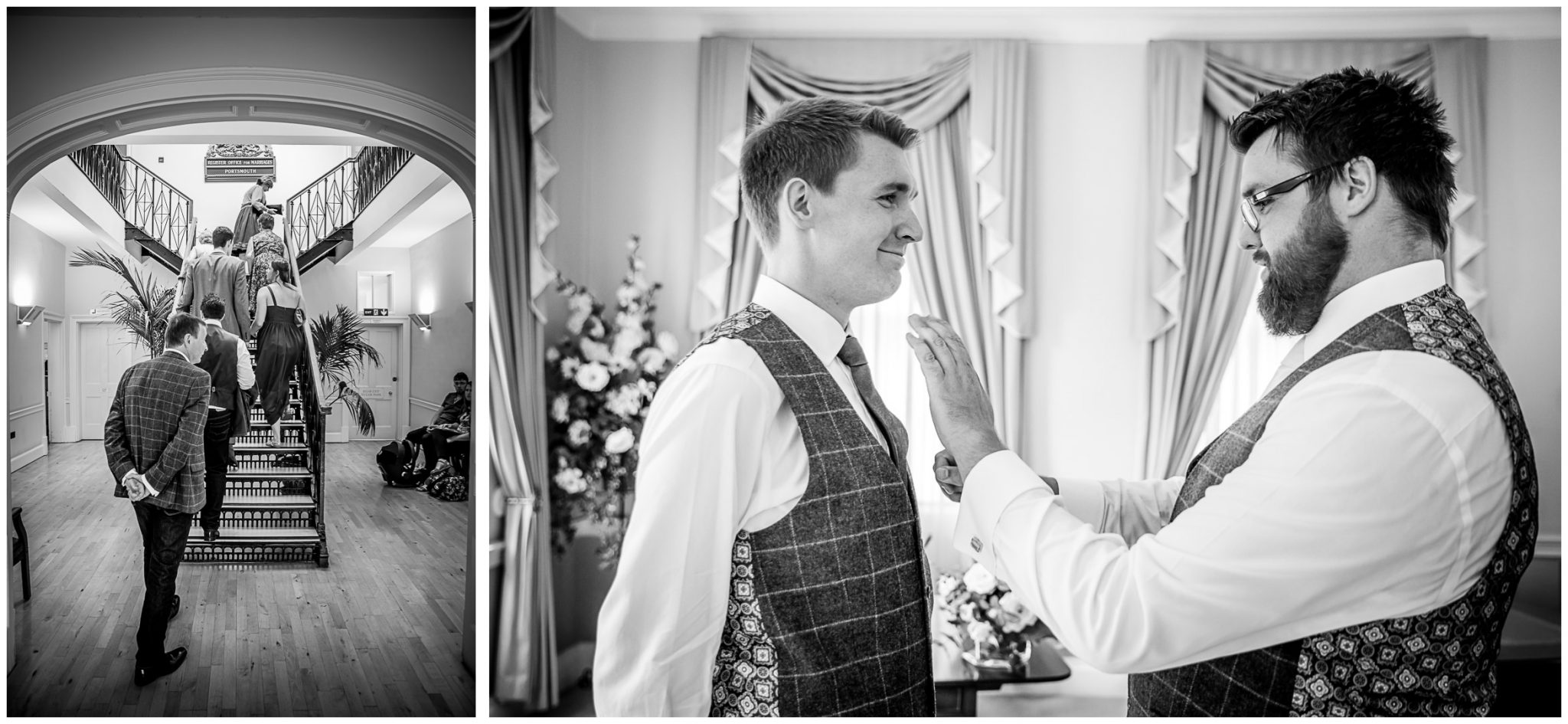 Portsmouth Registry Office wedding groom with best man