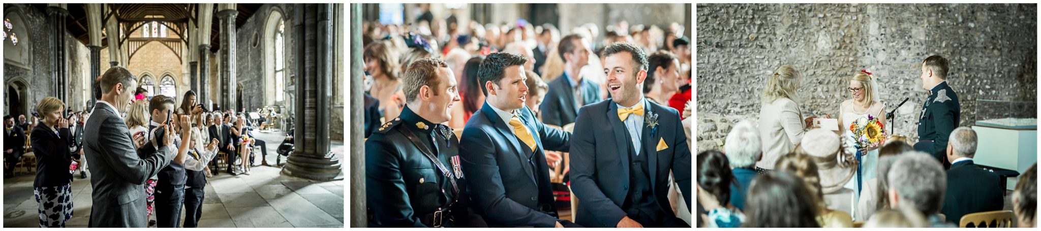 Winchester Great Hall wedding photography guests watch as couple receive marriage certificate