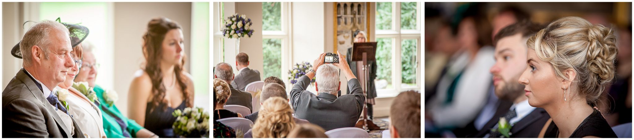 Audleys Wood wedding photography guests watch a reading