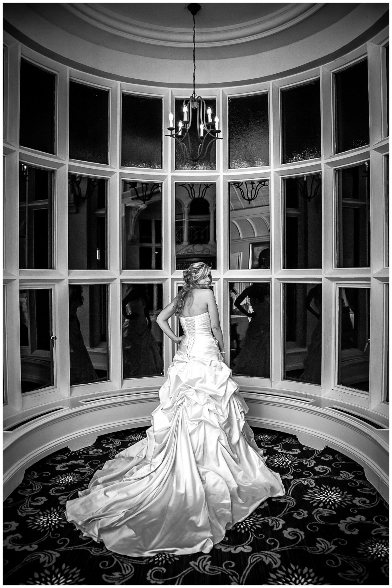 Audleys Wood wedding photography bride portrait in bay window