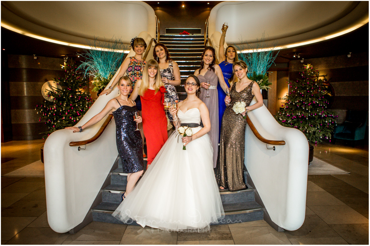 The Aviator wedding photography bride with friends on staors