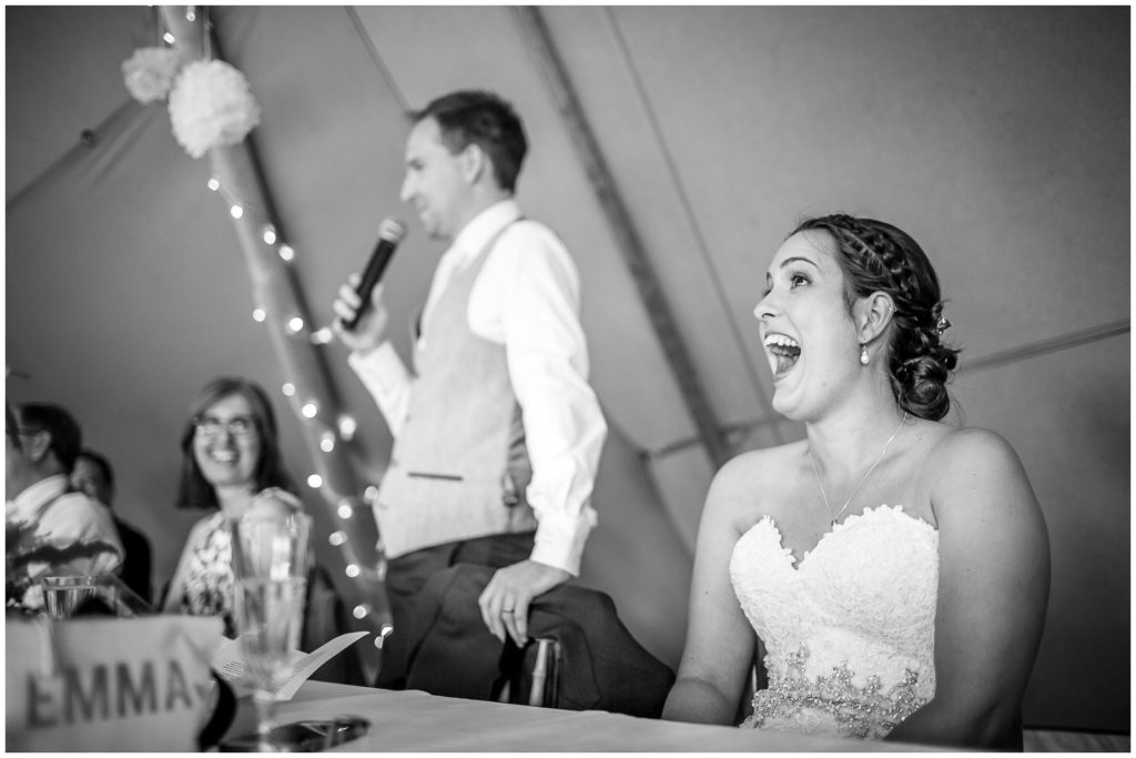 Bride reaction to groom's speech
