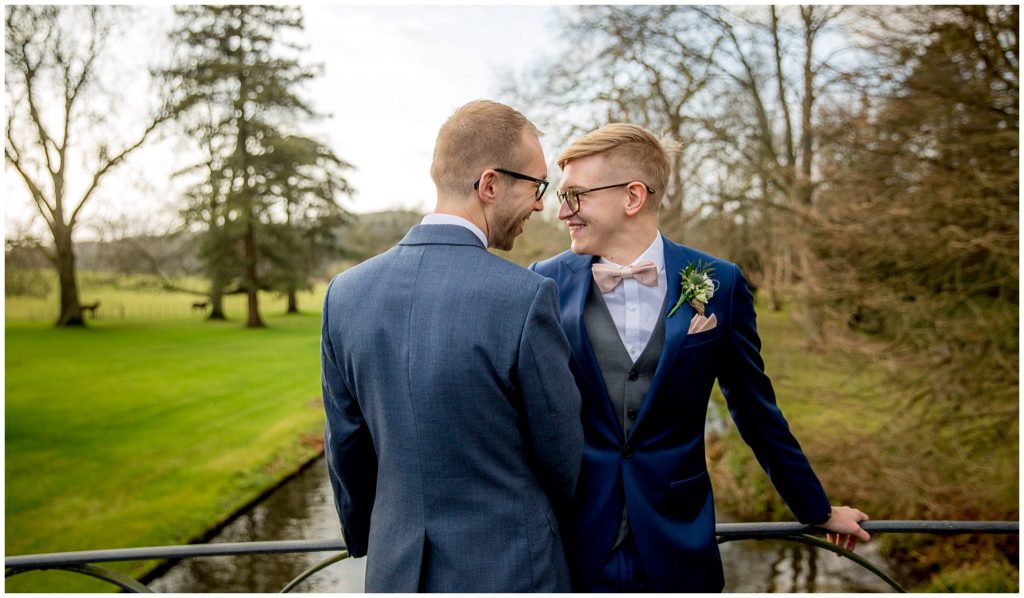An intimate moment between the two grooms before the same sex marriage ceremony