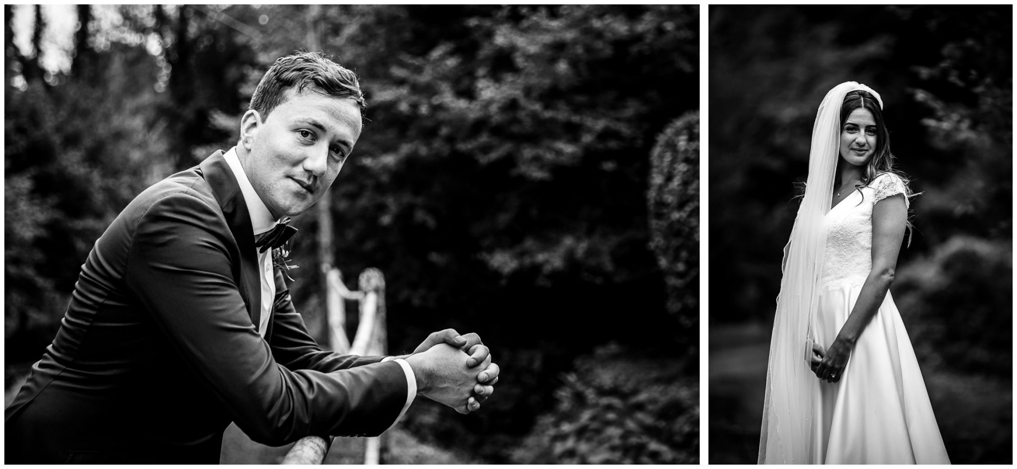 Black and white portraits of bride and groom