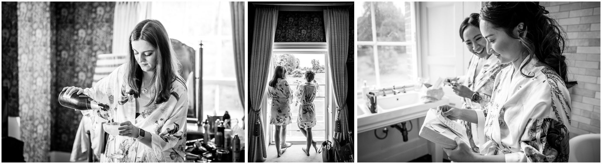 Bridesmaids in the dressing room black and white photos