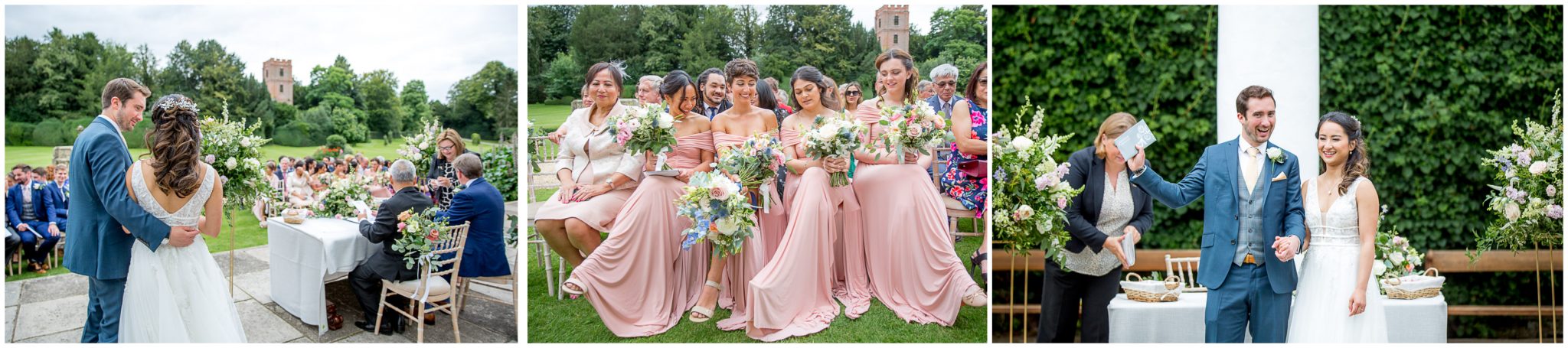 Candid photograph of bridesmaids watching the signing of the register