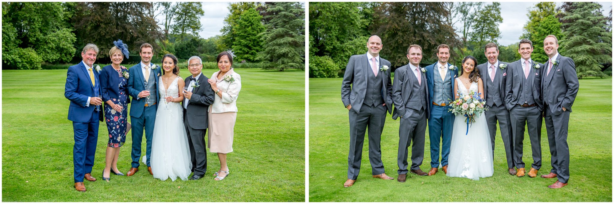 Family group photos in the grounds of Avington Park wedding venue