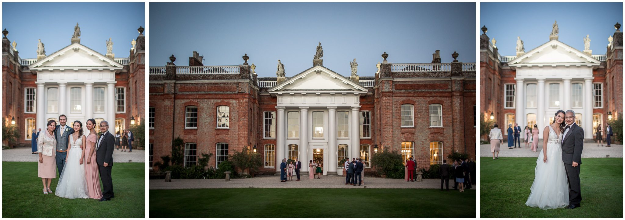 Evening low light photography in front of Hampshire wedding venue
