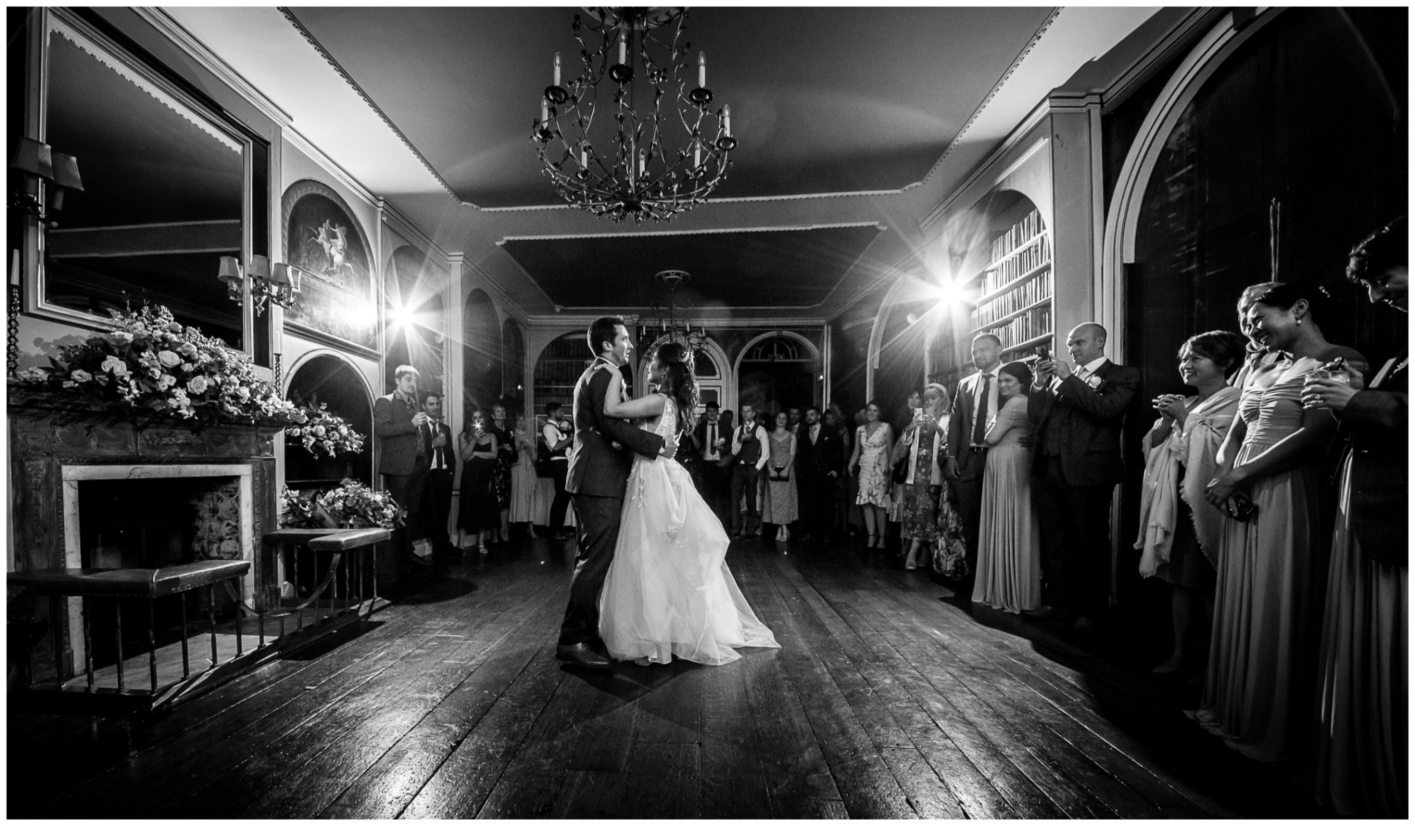 Black and white photograph of couple's first dance