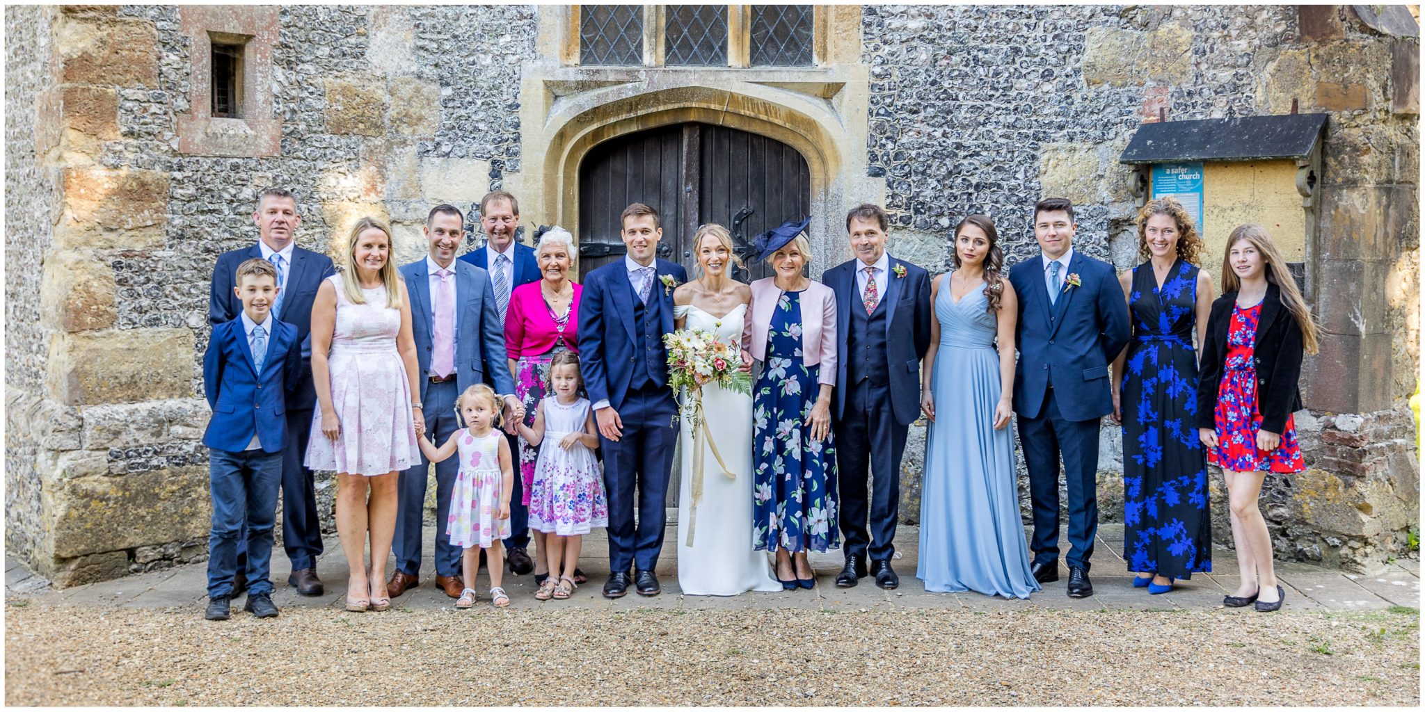 Family group photographs in front of the church door