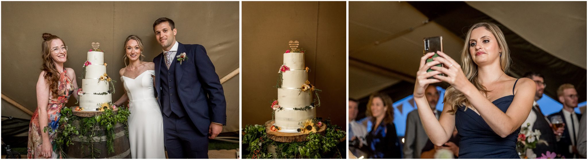 Bride and groom cut the wedding cake
