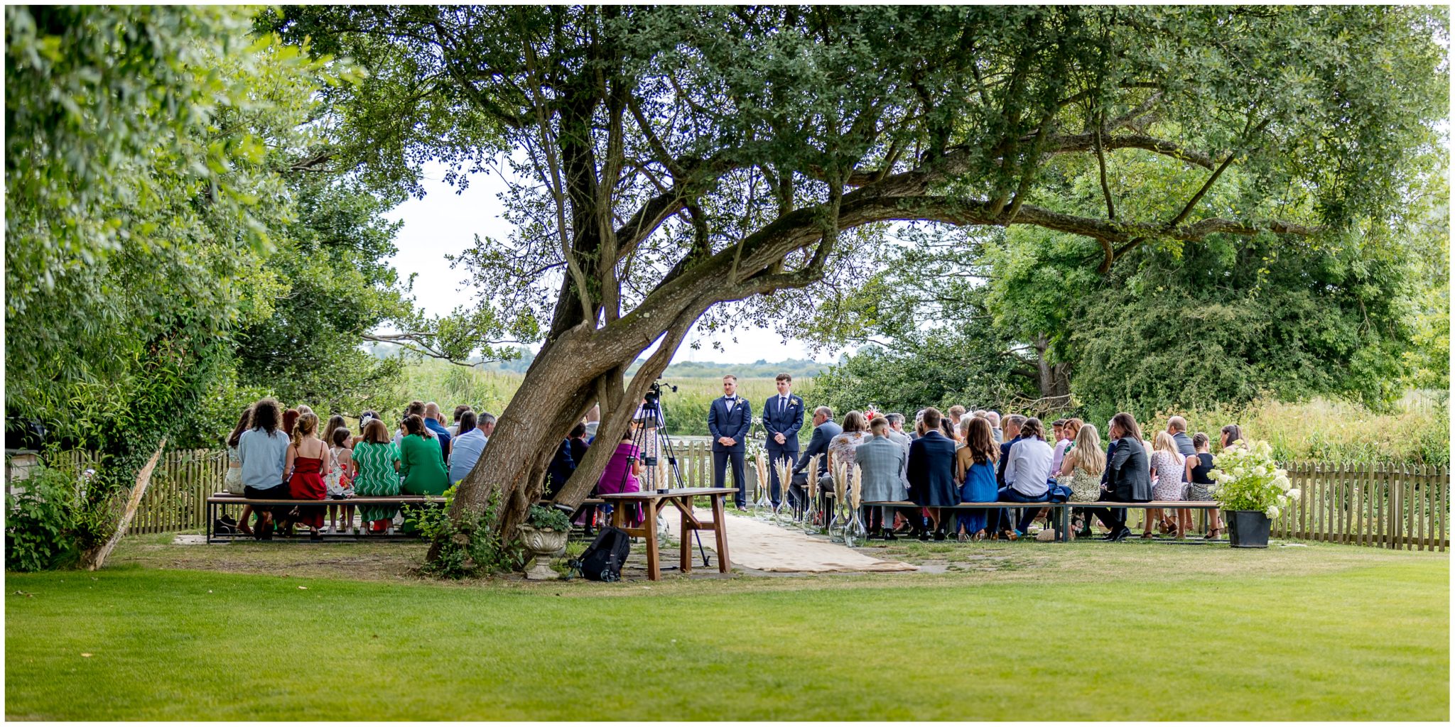 The outdoor ceremony space by the river at Sopley Mill