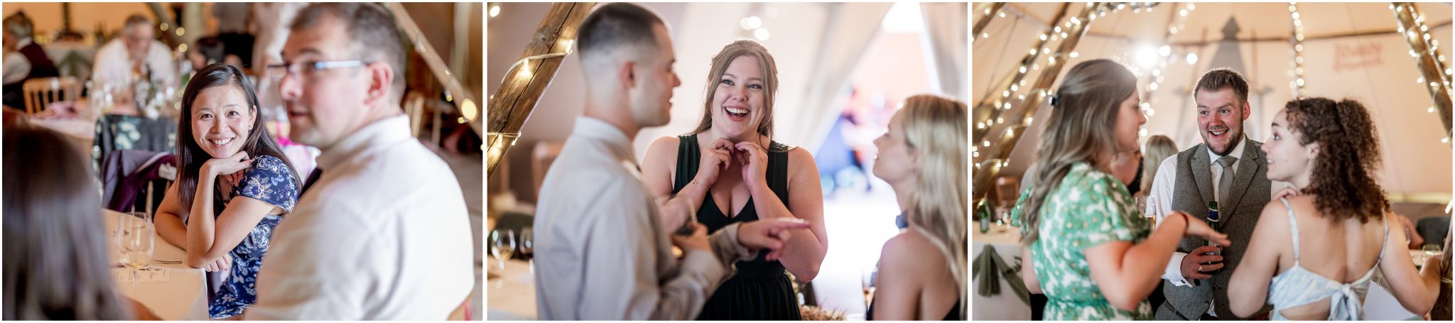 Guests talking and laughing during the wedding reception