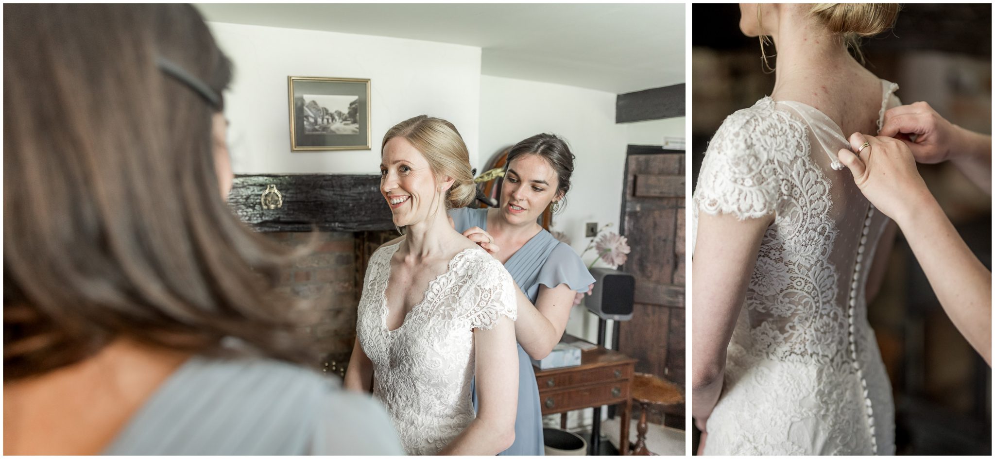 Bride getting ready in Dorset cottage