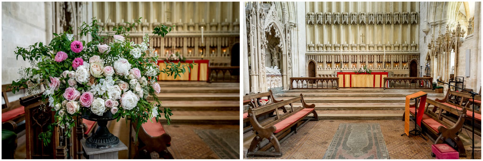 Interior images of Milton Abbey prepared for a wedding service